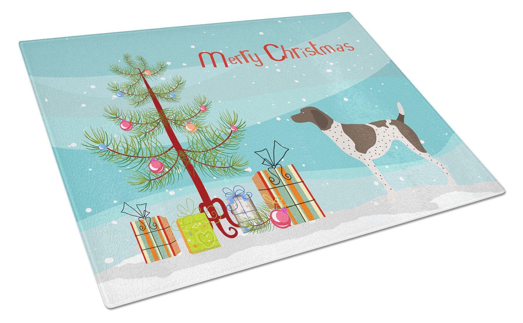 German Shorthaired Pointer Christmas Cutting Board Tempered Glass Kitchen Cutting Surface, Heat Resistant Chopping, Non-Slip Feet, Food Prep & Serving