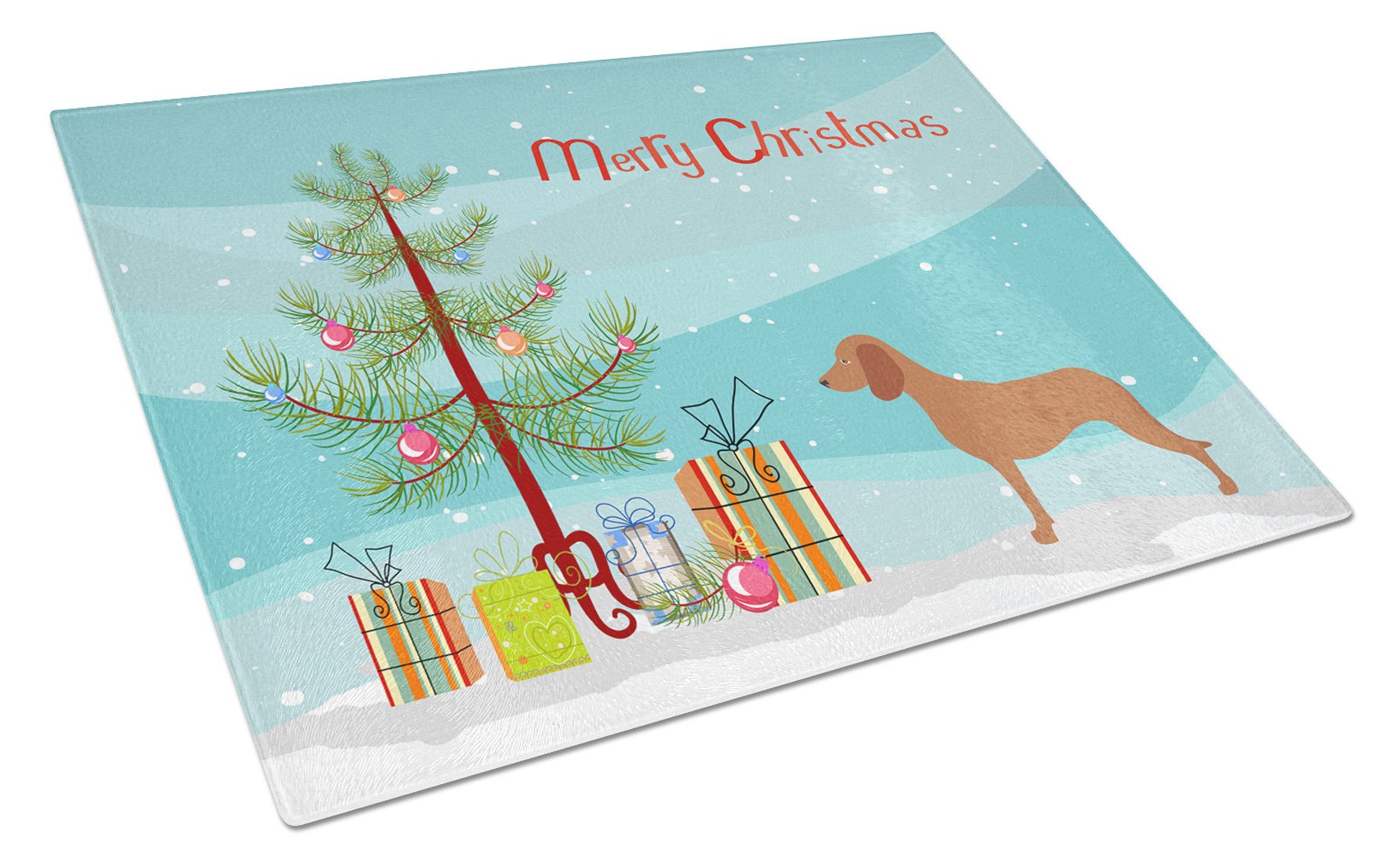 Bavarian Mountian Hound Christmas Cutting Board Tempered Glass Kitchen Cutting Surface, Heat Resistant Chopping, Non-Slip Feet, Food Prep & Serving