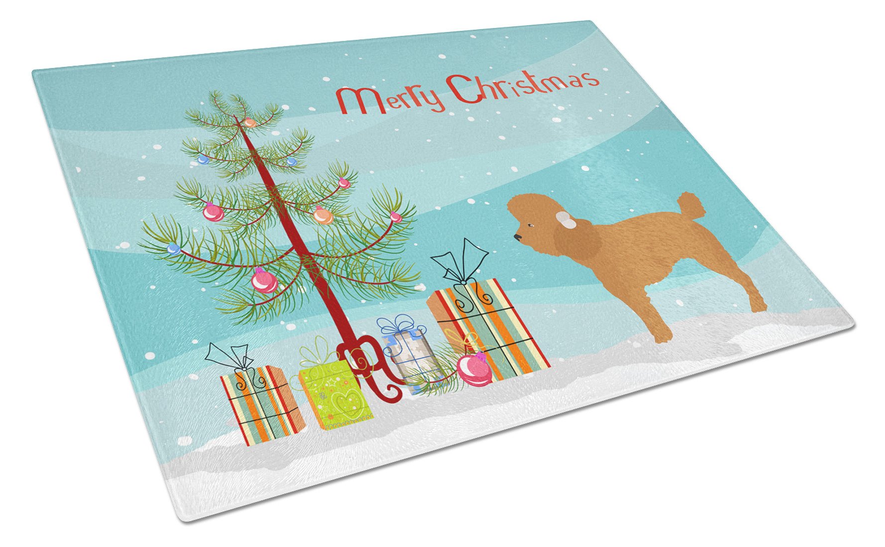 Toy Poodle Christmas Cutting Board Tempered Glass Kitchen Cutting Surface, Heat Resistant Chopping, Non-Slip Feet, Food Prep & Serving