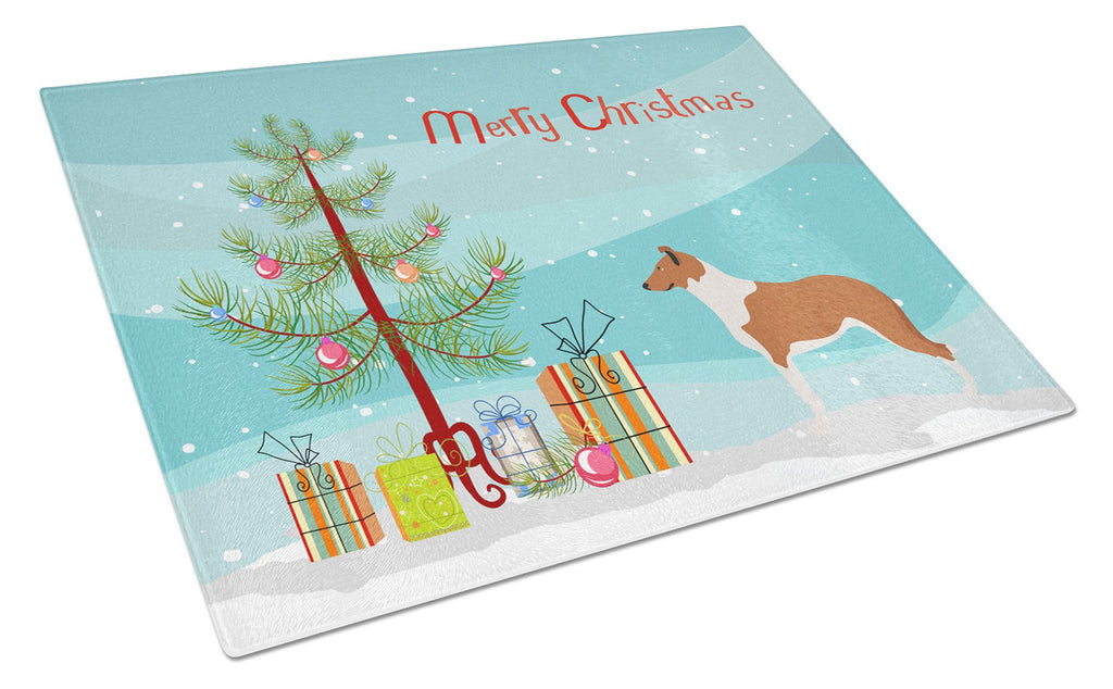 Smooth Collie Christmas Cutting Board Tempered Glass Kitchen Cutting Surface, Heat Resistant Chopping, Non-Slip Feet, Food Prep & Serving