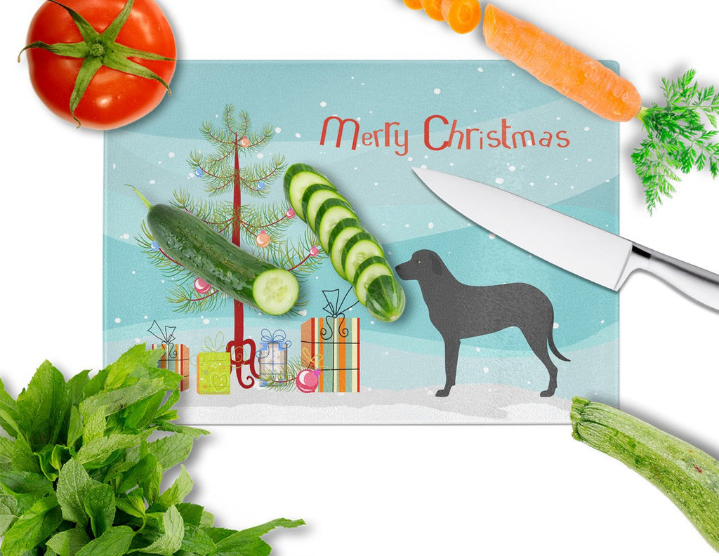 Majorca Shepherd Dog Christmas Cutting Board Tempered Glass Kitchen Cutting Surface, Heat Resistant Chopping, Non-Slip Feet, Food Prep & Serving