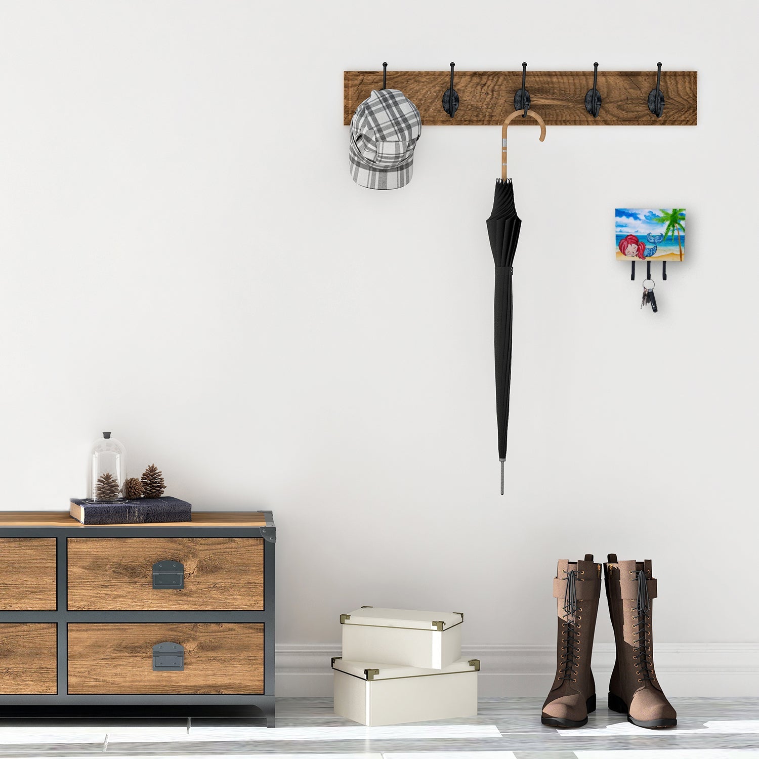 Mermaid on the Beach Leash or Key Holder Wall Hooks, Coat Rack Wall Mount, for Hanging Keys, Towels, Aprons, Leashes