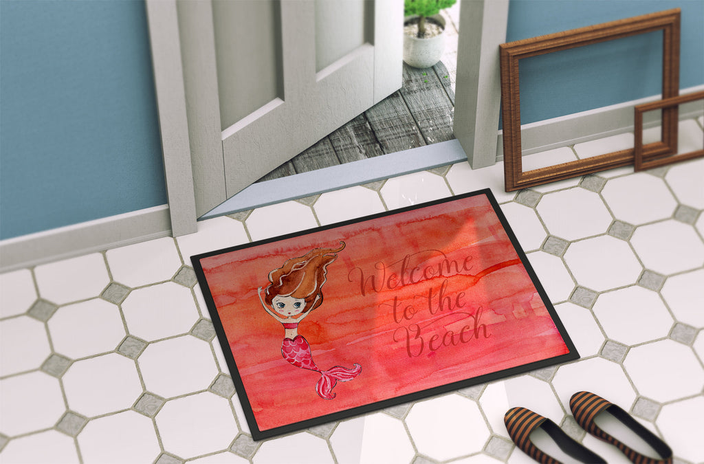 Mermaid Welcome Red Doormat Indoor Outdoor 24H X 36W Front Door Mat Rugs for Entryway, Non Slip Washable Low Pile,
