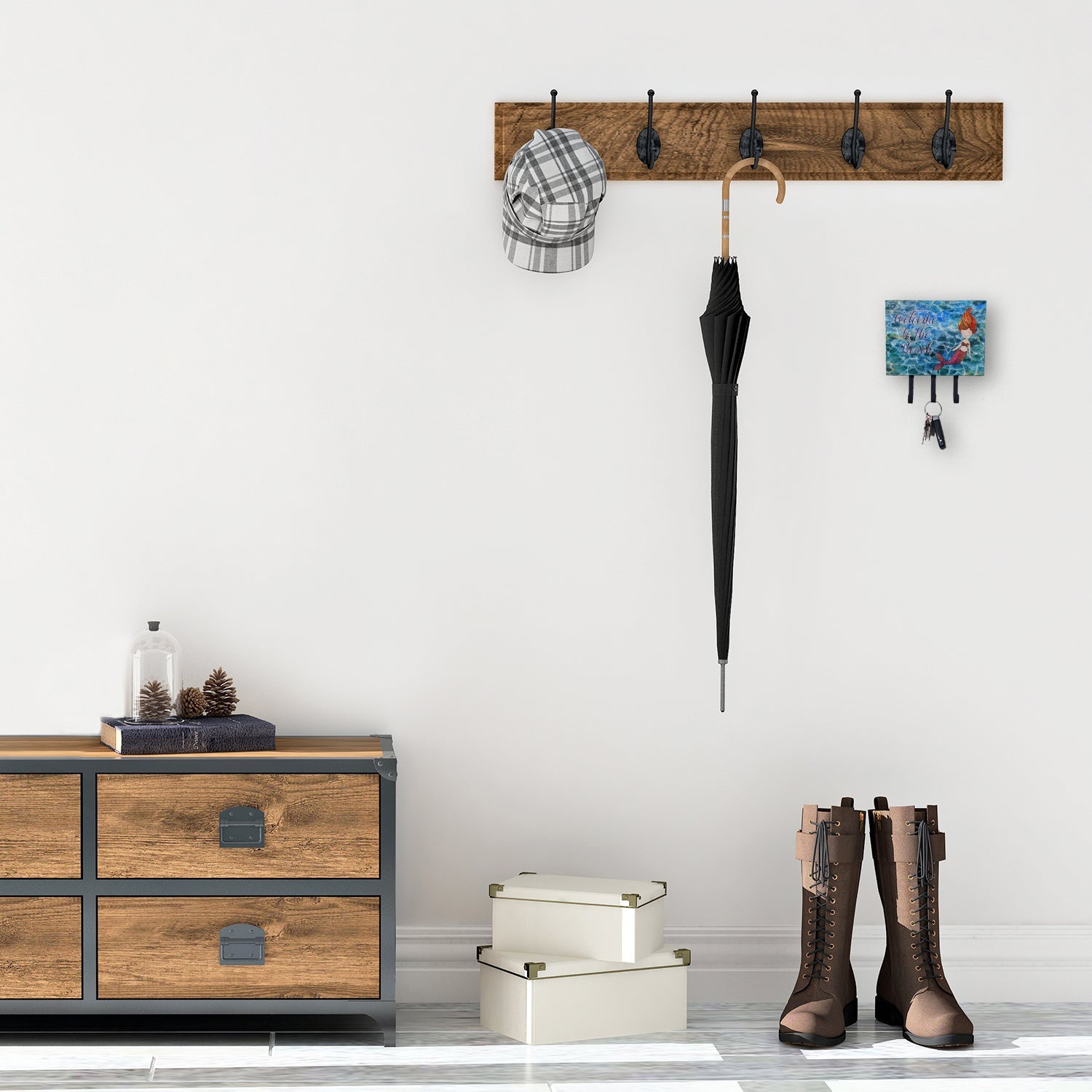 Mermaid Water Welcome Leash or Key Holder Wall Hooks, Coat Rack Wall Mount, for Hanging Keys, Towels, Aprons, Leashes