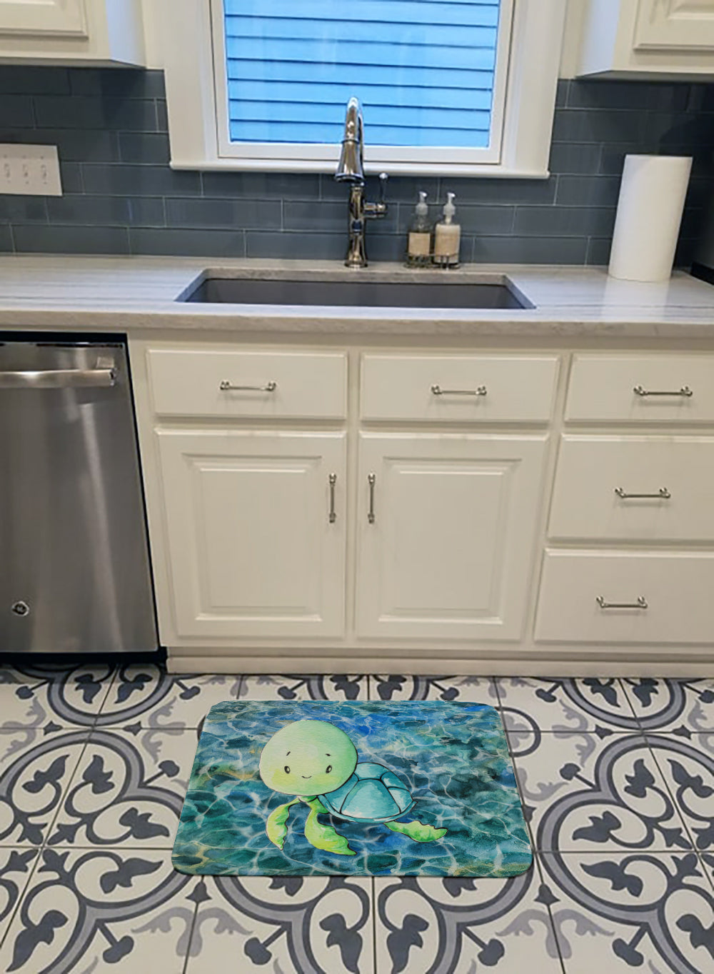 Sea Turtle Memory Foam Kitchen Mat Machine Washable Anti-Fatigue Cushion Comfort Bath or Kitchen Rug
