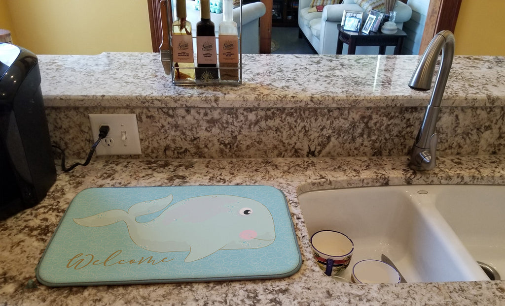 Whale Welcome Dish Drying Mat Absorbent Dish Drying Mat Pad for Kitchen Counter Dish Drainer Mat for Countertop, 14 x 21", Multicolor