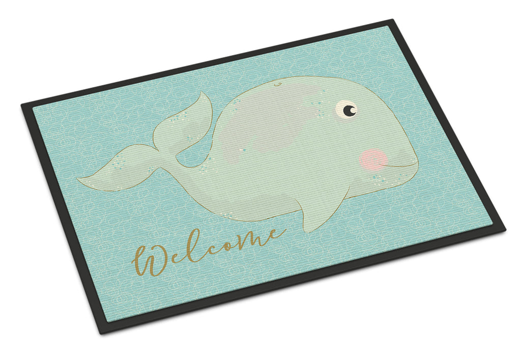 Whale Welcome Doormat Indoor Outdoor 24H X 36W Front Door Mat Rugs for Entryway, Non Slip Washable Low Pile,