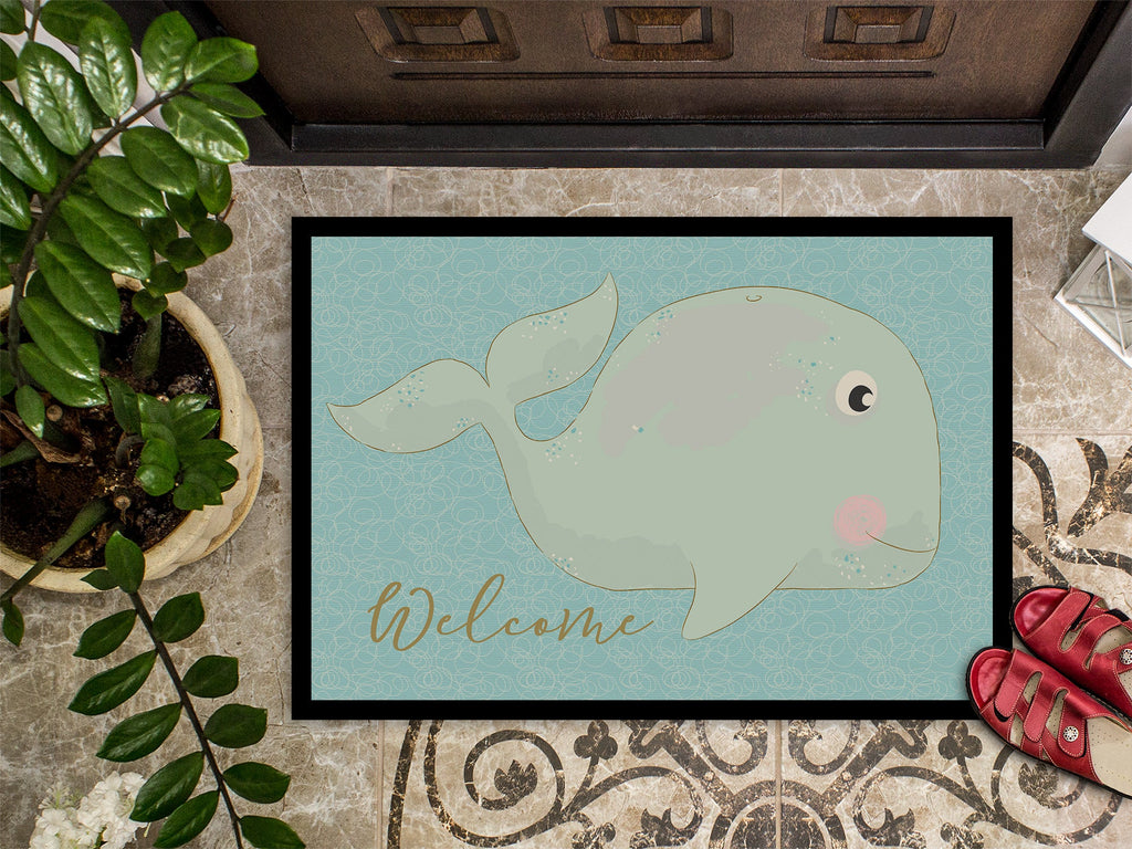 Whale Welcome Doormat Indoor Outdoor 24H X 36W Front Door Mat Rugs for Entryway, Non Slip Washable Low Pile,
