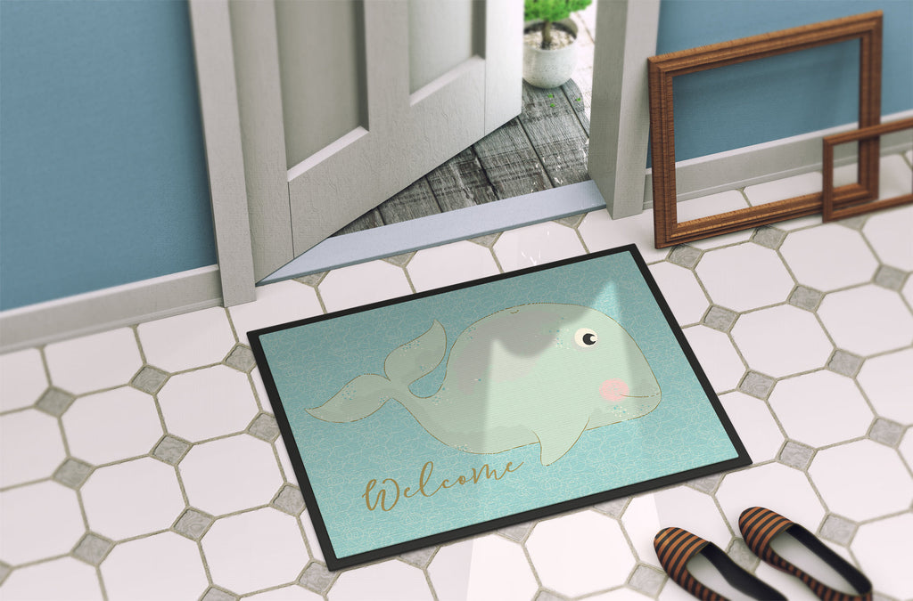 Whale Welcome Doormat Indoor Outdoor 24H X 36W Front Door Mat Rugs for Entryway, Non Slip Washable Low Pile,