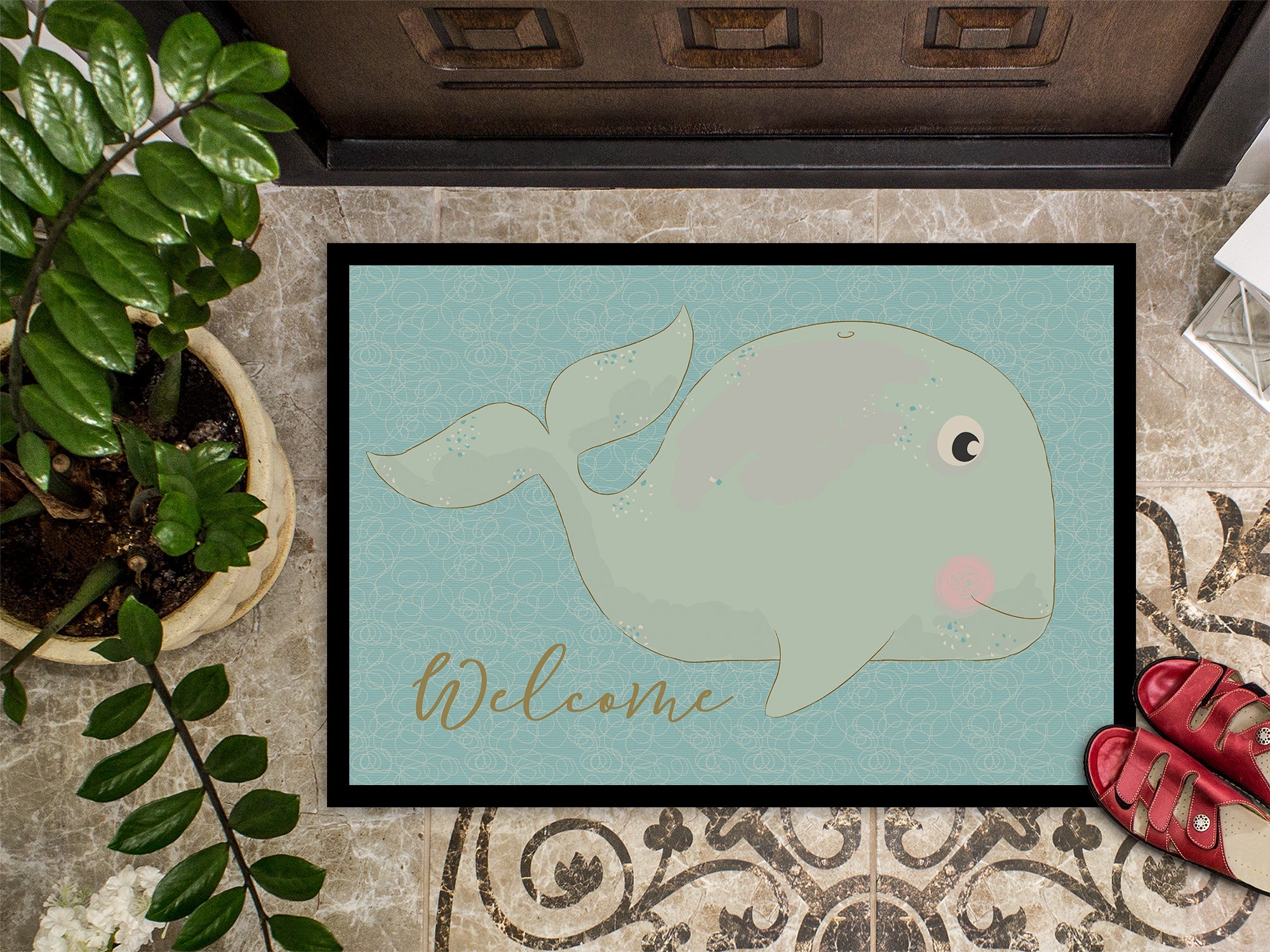 Whale Welcome Doormat Indoor Outdoor 18H X 27W Front Door Mat Rugs for Entryway, Non Slip Washable