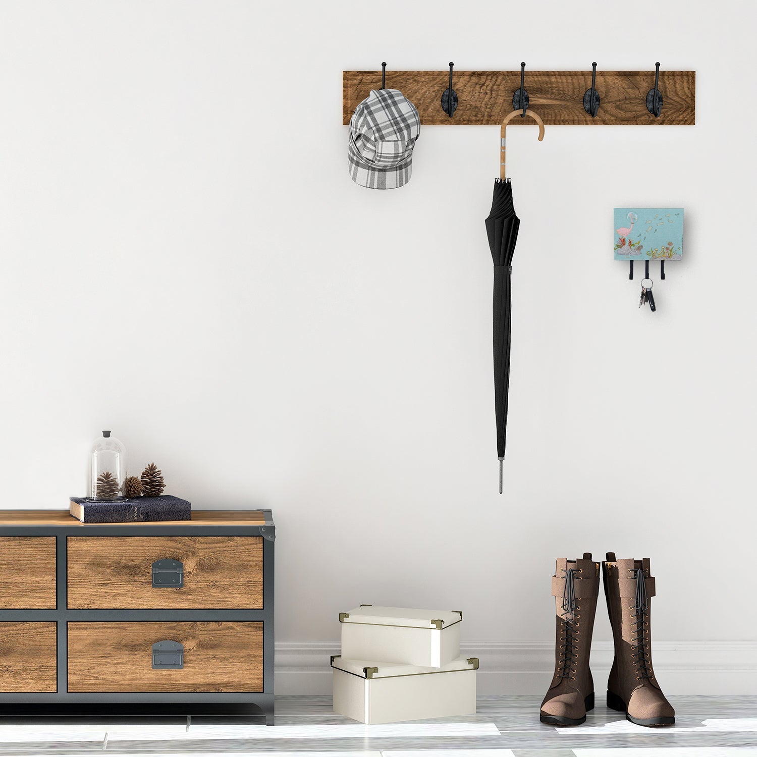 Flamingo Underwater Leash or Key Holder Wall Hooks, Coat Rack Wall Mount, for Hanging Keys, Towels, Aprons, Leashes