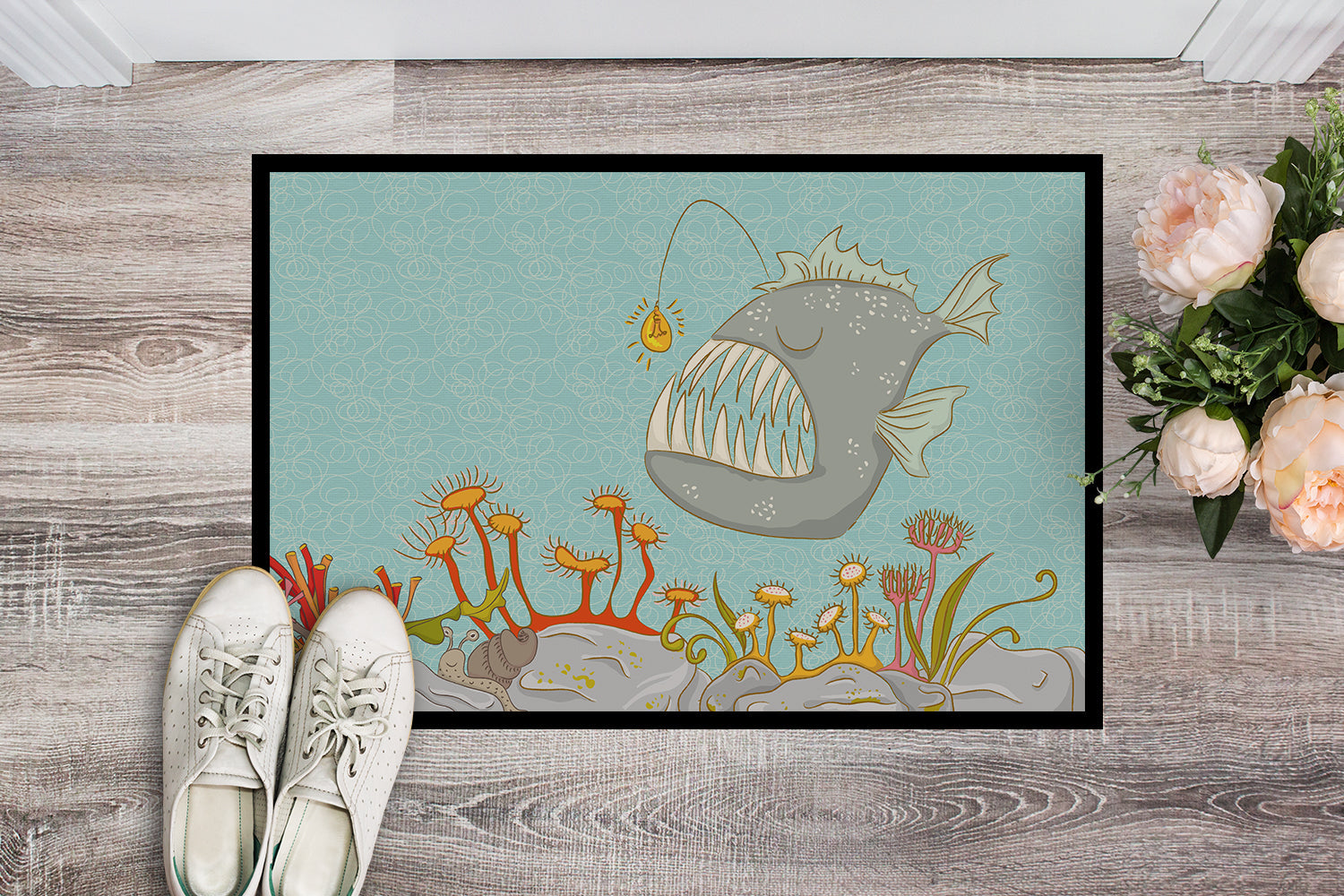 Frog Fish Scene Doormat Indoor Outdoor 24H X 36W Front Door Mat Rugs for Entryway, Non Slip Washable Low Pile,