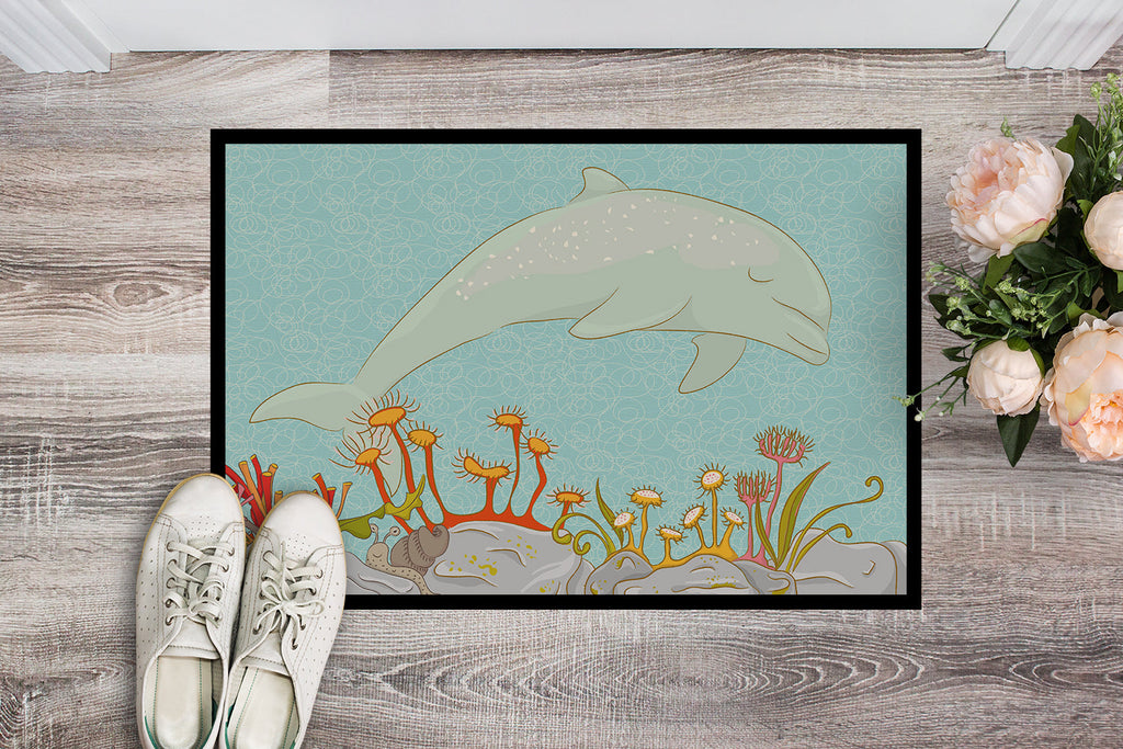 Dolphin Underwater Scene Doormat Indoor Outdoor 24H X 36W Front Door Mat Rugs for Entryway, Non Slip Washable Low Pile,