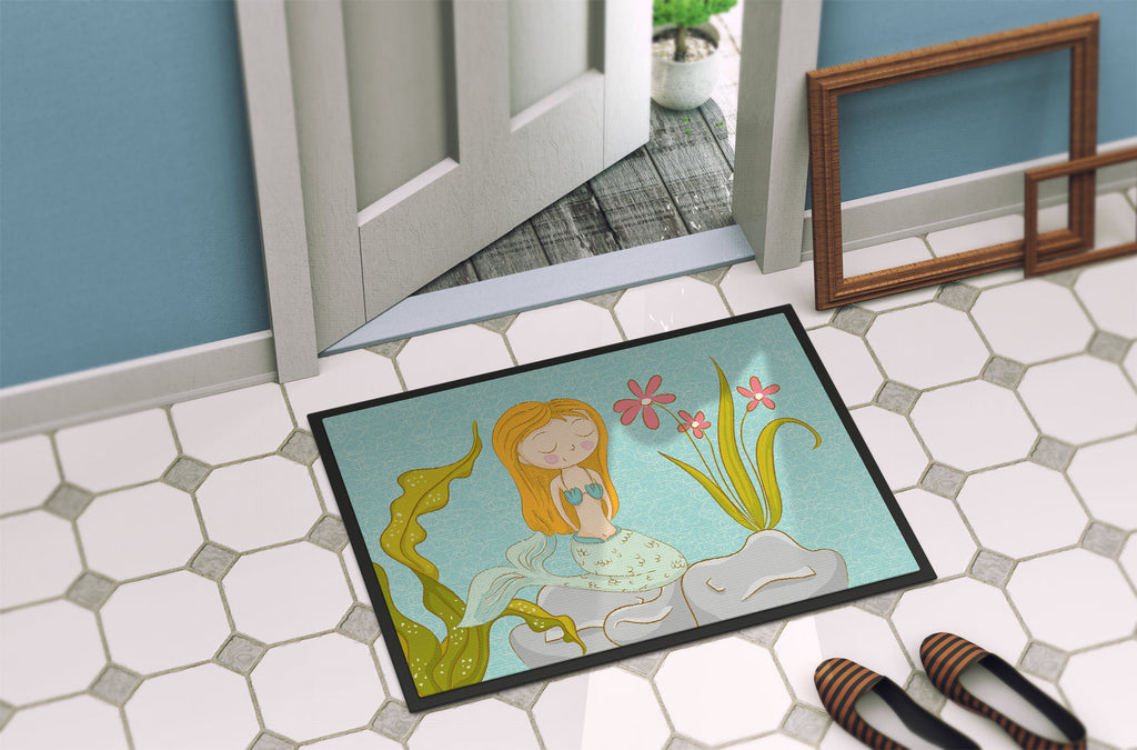 Mermaid Underwater Scene Doormat Indoor Outdoor 18H X 27W Front Door Mat Rugs for Entryway, Non Slip Washable