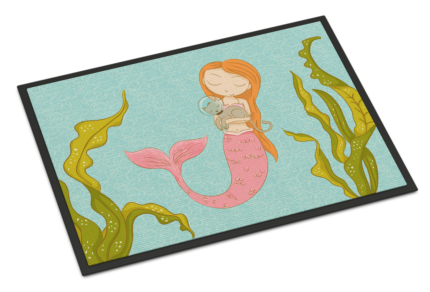 Mermaid and Cat Underwater Doormat Indoor Outdoor 24H X 36W Front Door Mat Rugs for Entryway, Non Slip Washable Low Pile,