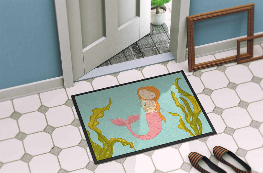 Mermaid and Cat Underwater Doormat Indoor Outdoor 24H X 36W Front Door Mat Rugs for Entryway, Non Slip Washable Low Pile,