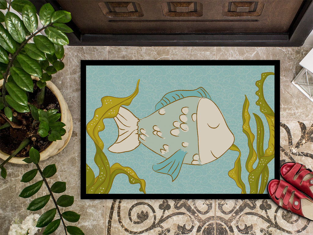 Blue Fish Doormat Indoor Outdoor 18H X 27W Front Door Mat Rugs for Entryway, Non Slip Washable