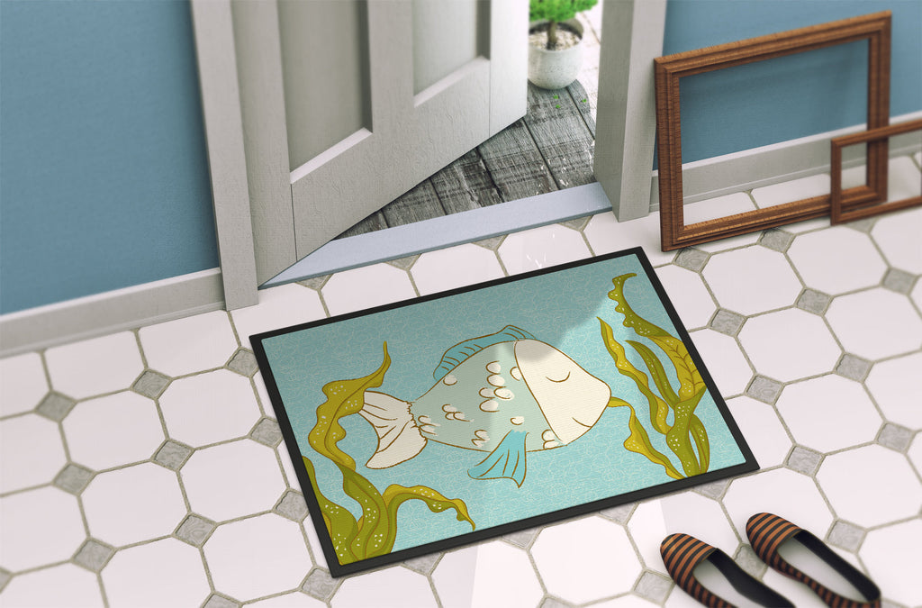 Blue Fish Doormat Indoor Outdoor 18H X 27W Front Door Mat Rugs for Entryway, Non Slip Washable