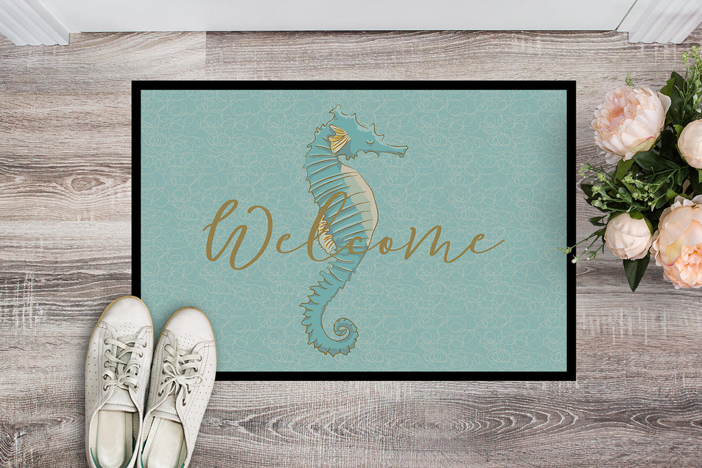Seahorse Welcome Doormat Indoor Outdoor 24H X 36W Front Door Mat Rugs for Entryway, Non Slip Washable Low Pile,