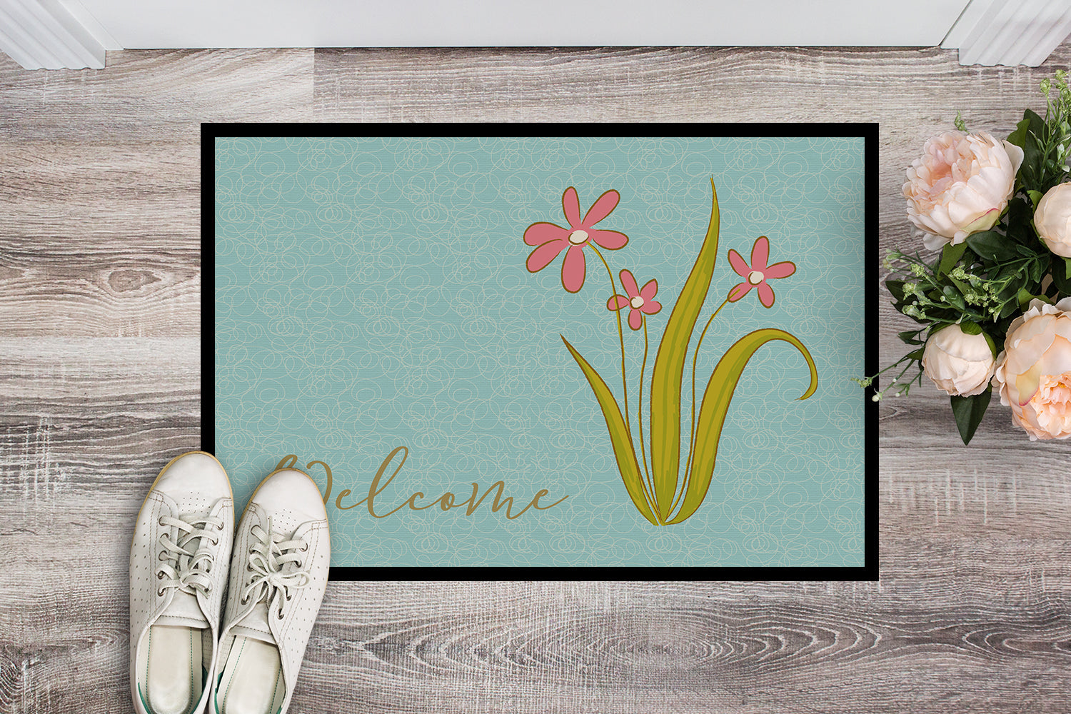 Flowers Welcome Doormat Indoor Outdoor 18H X 27W Front Door Mat Rugs for Entryway, Non Slip Washable