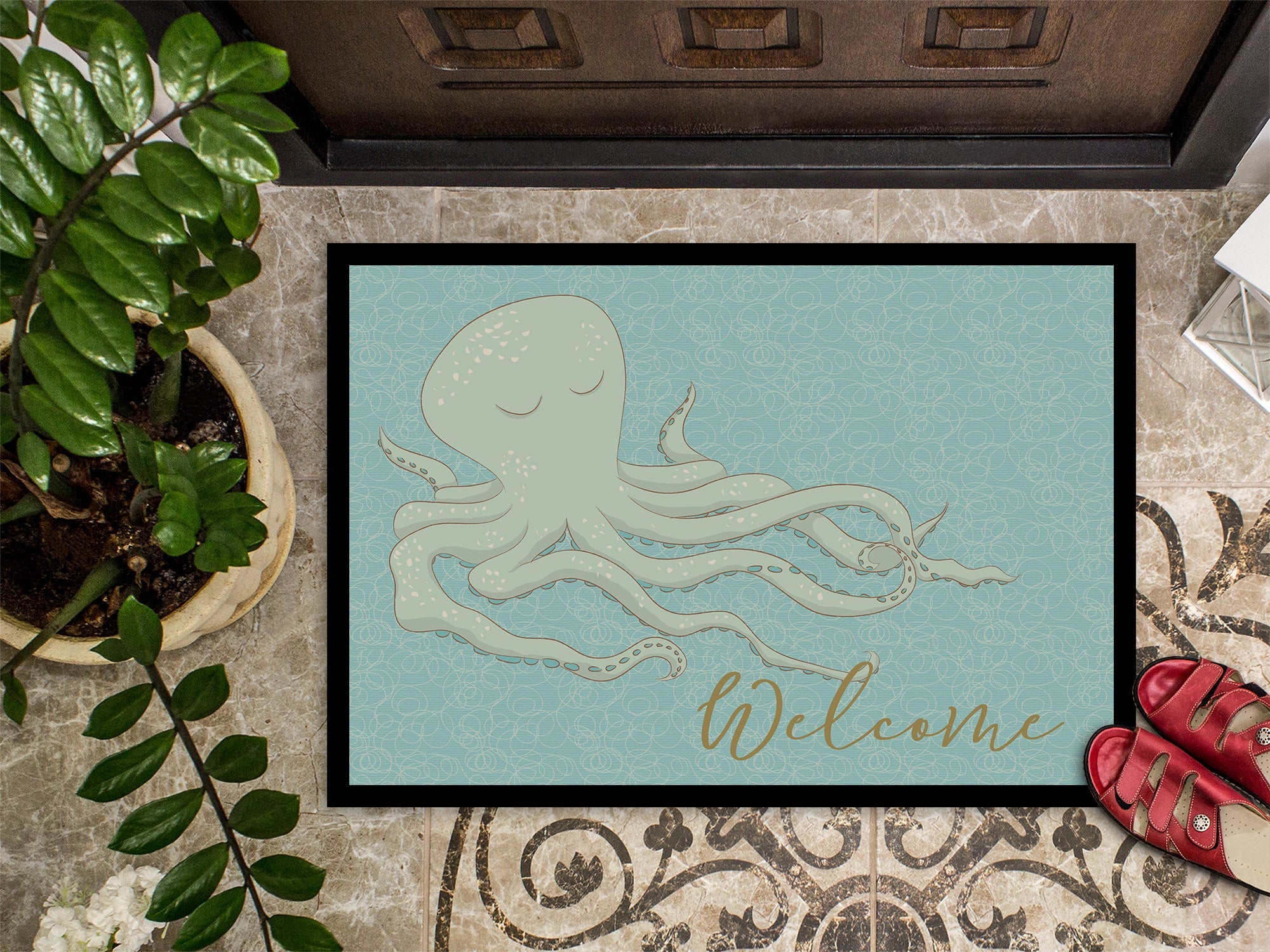 Octopus Welcome Doormat Indoor Outdoor 18H X 27W Front Door Mat Rugs for Entryway, Non Slip Washable