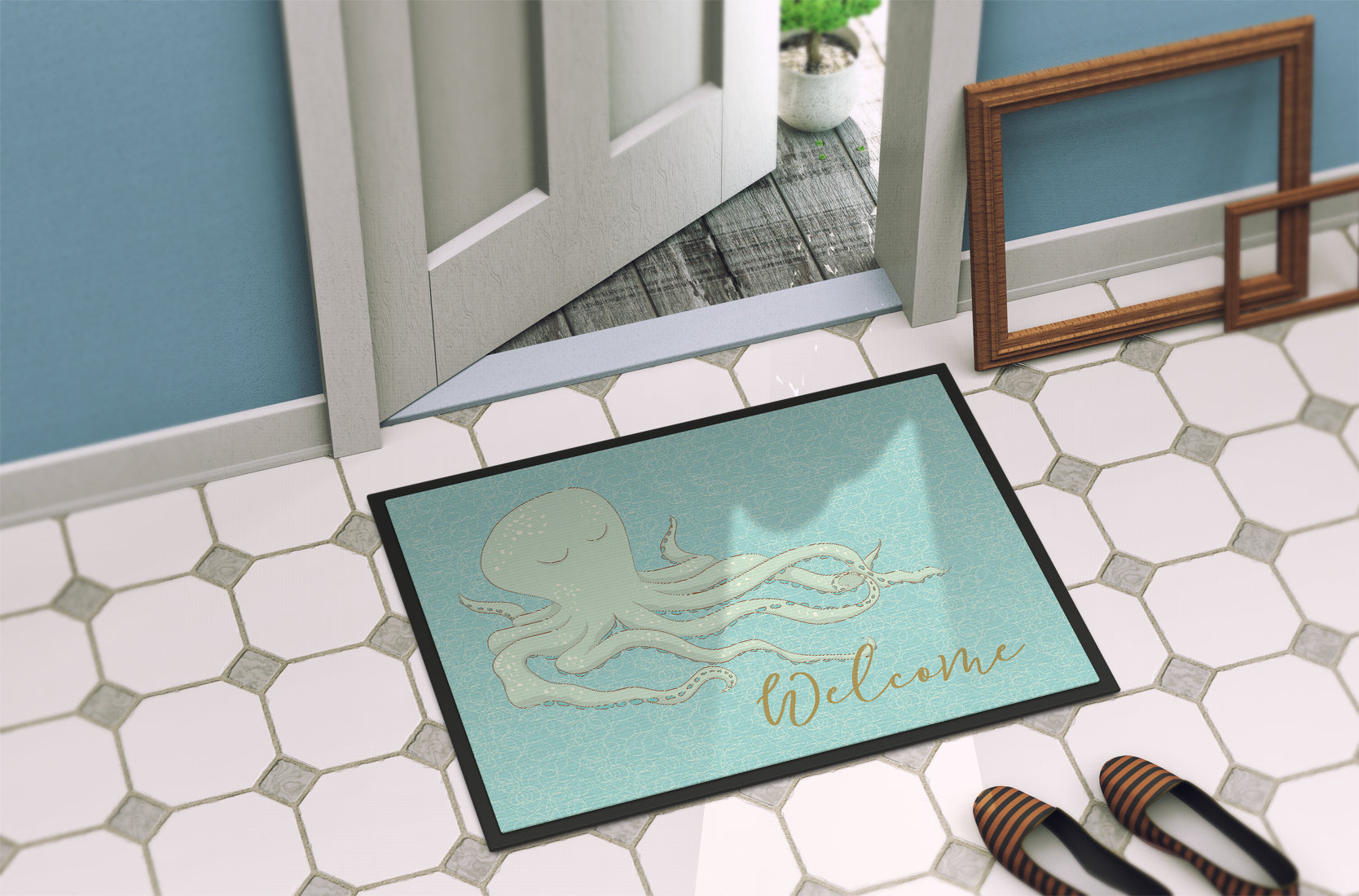 Octopus Welcome Doormat Indoor Outdoor 18H X 27W Front Door Mat Rugs for Entryway, Non Slip Washable