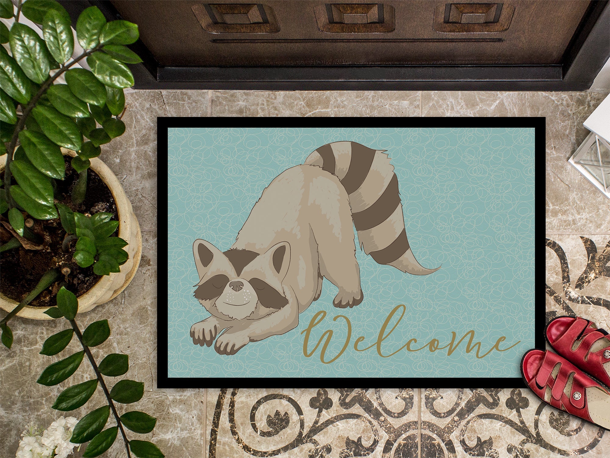 Raccoon Welcome Doormat Indoor Outdoor 18H X 27W Front Door Mat Rugs for Entryway, Non Slip Washable
