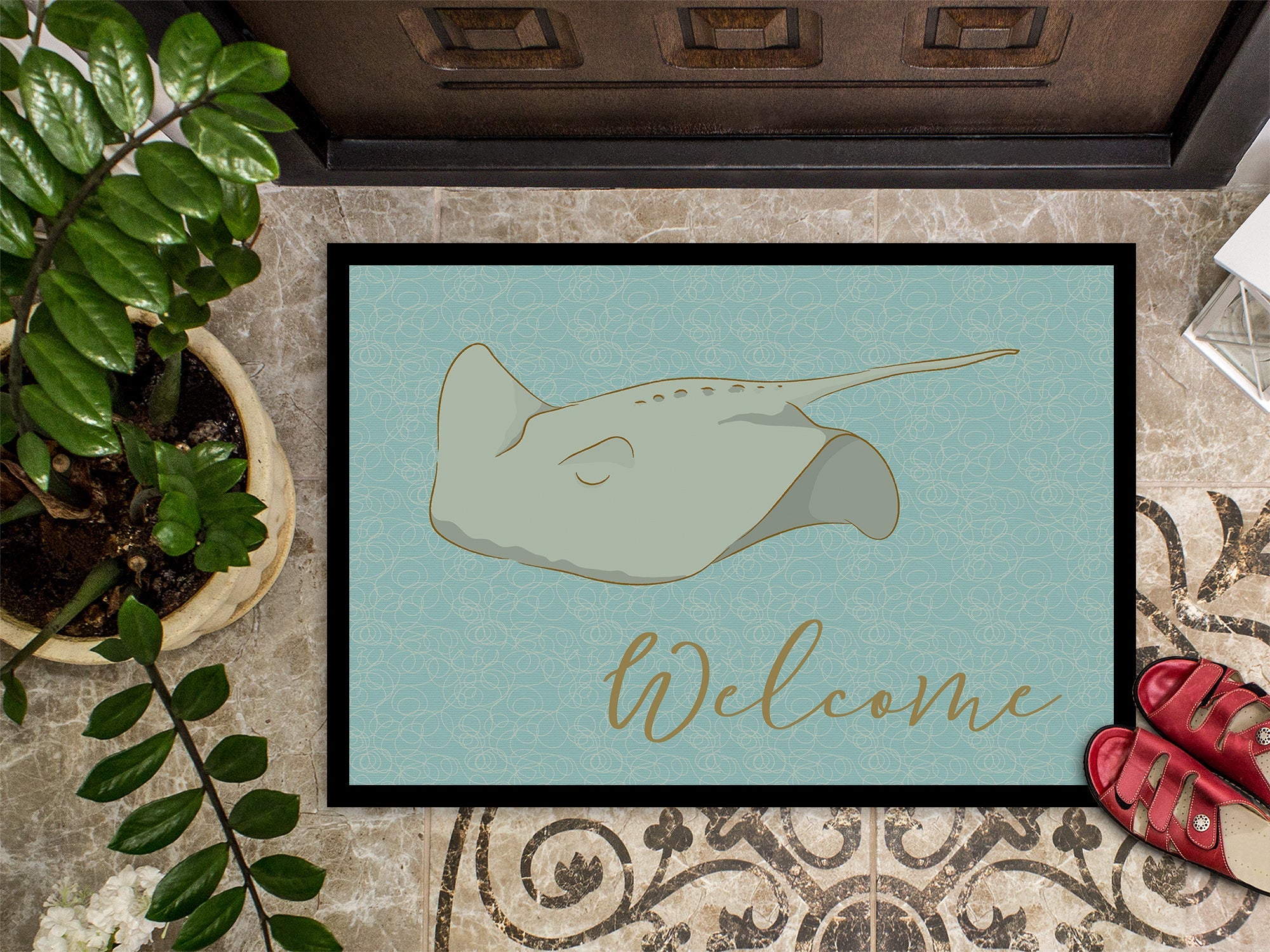 Sting Ray Welcome Doormat Indoor Outdoor 24H X 36W Front Door Mat Rugs for Entryway, Non Slip Washable Low Pile,