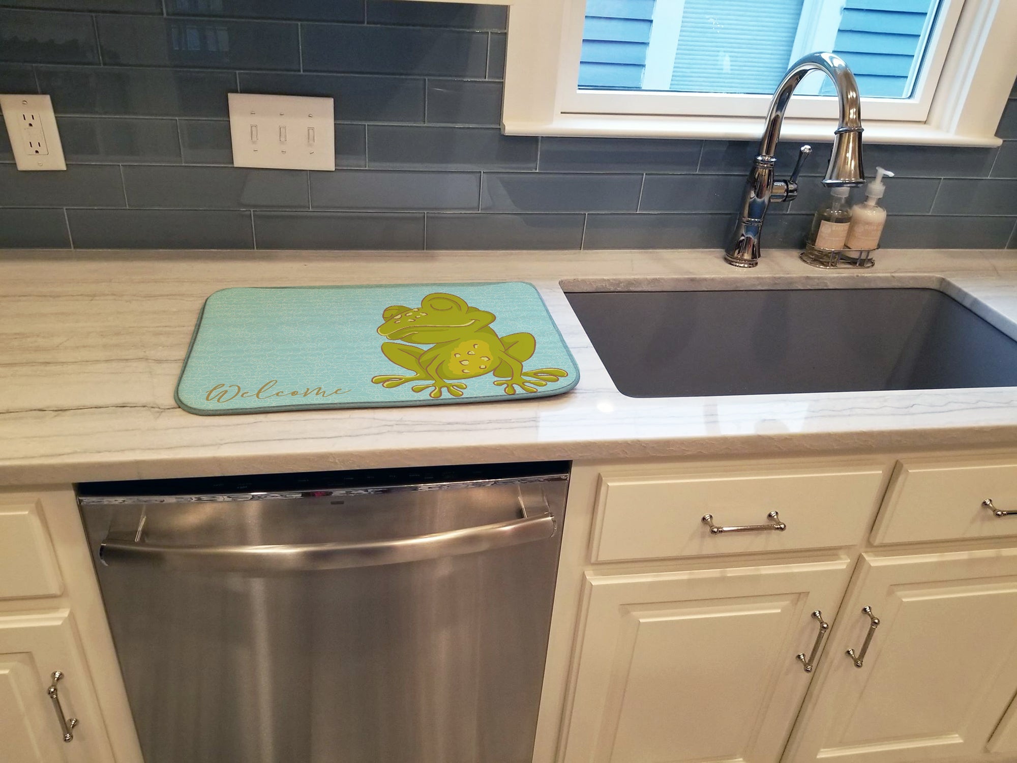 Frog Welcome Dish Drying Mat Absorbent Dish Drying Mat Pad for Kitchen Counter Dish Drainer Mat for Countertop, 14 x 21", Multicolor