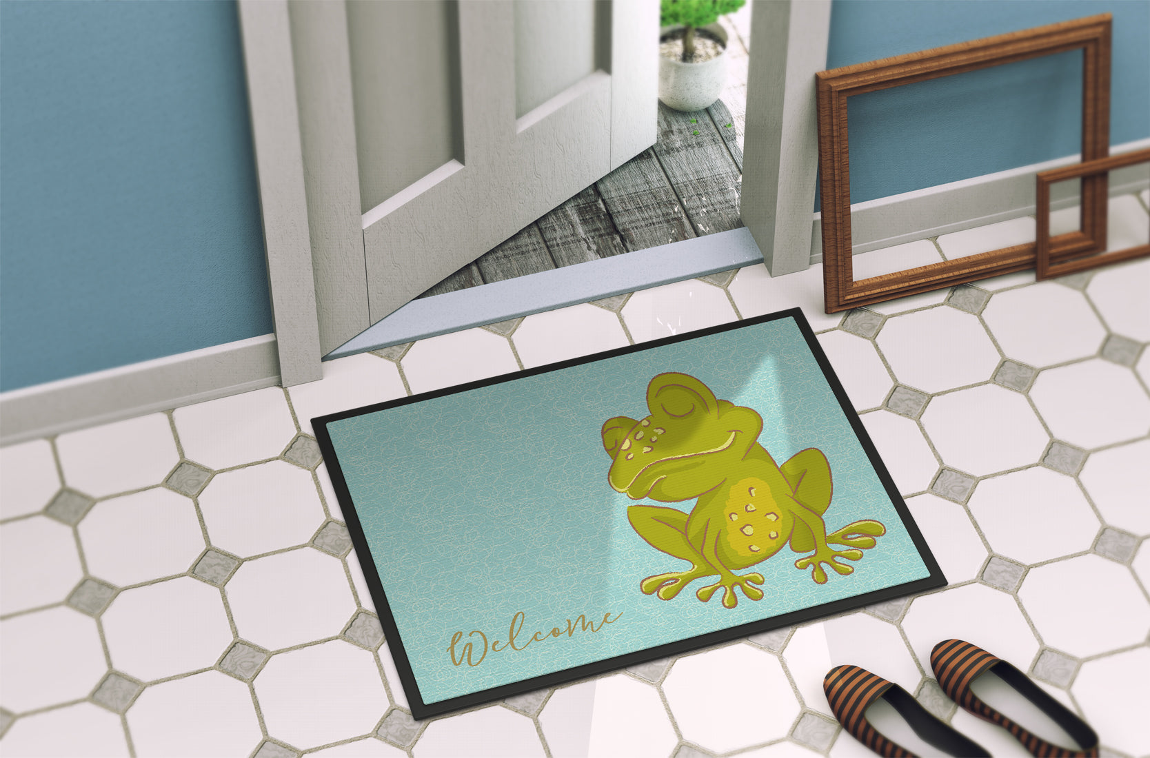 Frog Welcome Doormat Indoor Outdoor 18H X 27W Front Door Mat Rugs for Entryway, Non Slip Washable
