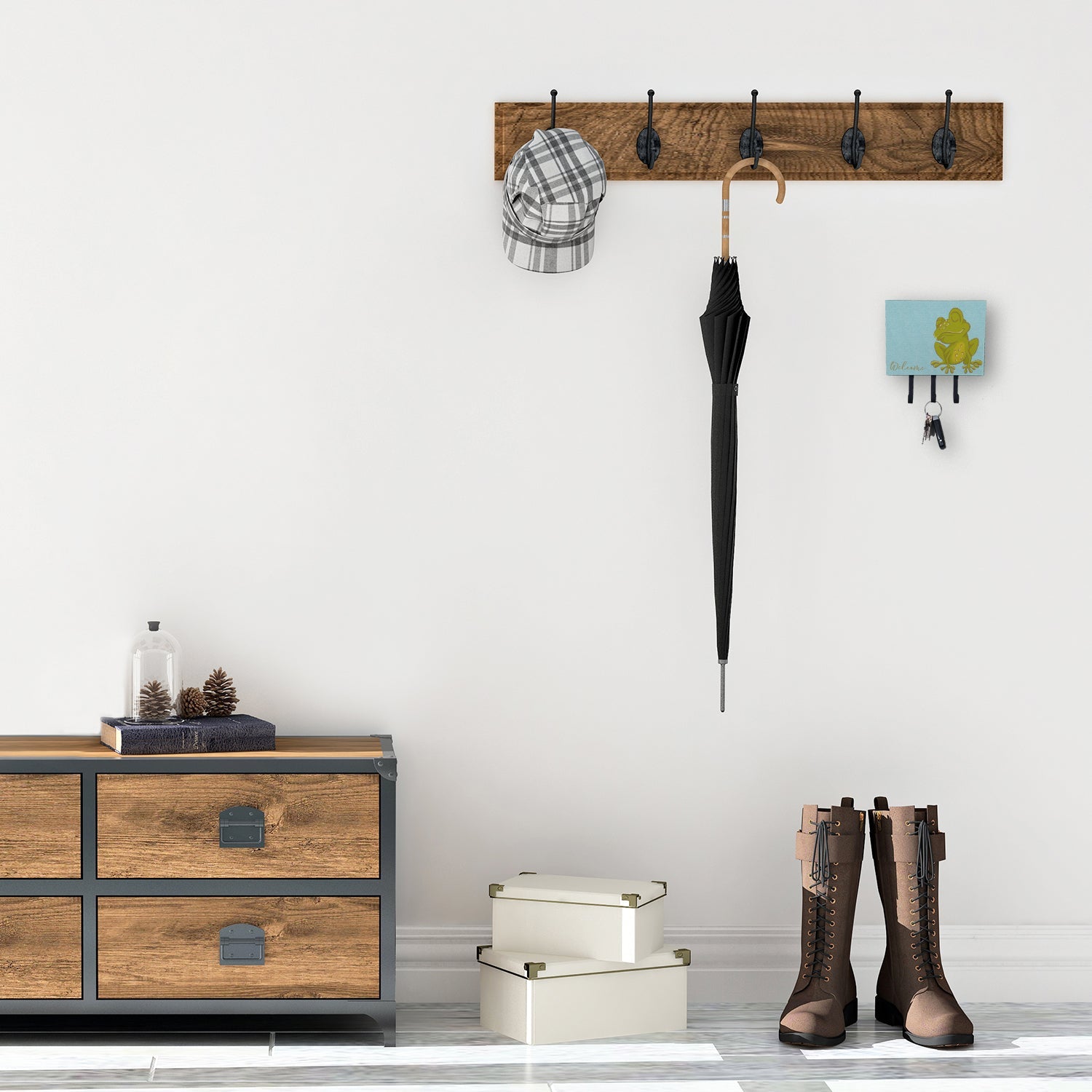 Frog Welcome Leash or Key Holder Wall Hooks, Coat Rack Wall Mount, for Hanging Keys, Towels, Aprons, Leashes