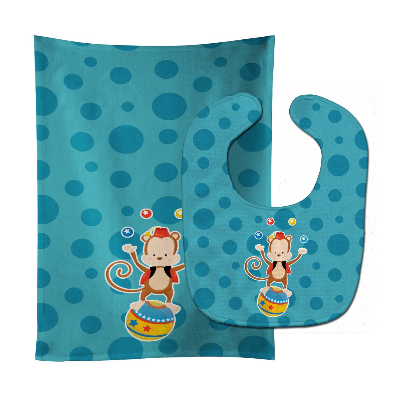 Circus Monkey Baby Bib & Burp Cloth Easy-Clean Baby Bib Baby Feeding Accessory Baby Mealtime Essential