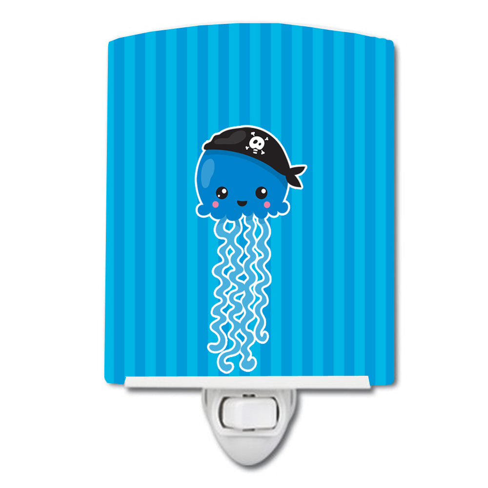 Nautical Pirate Jellyfish Blue Ceramic Night Light Compact, UL-Certified, Ideal for Bedroom, Bathroom, Nursery, Hallway, Kitchen, 6x4x3, Multicolor