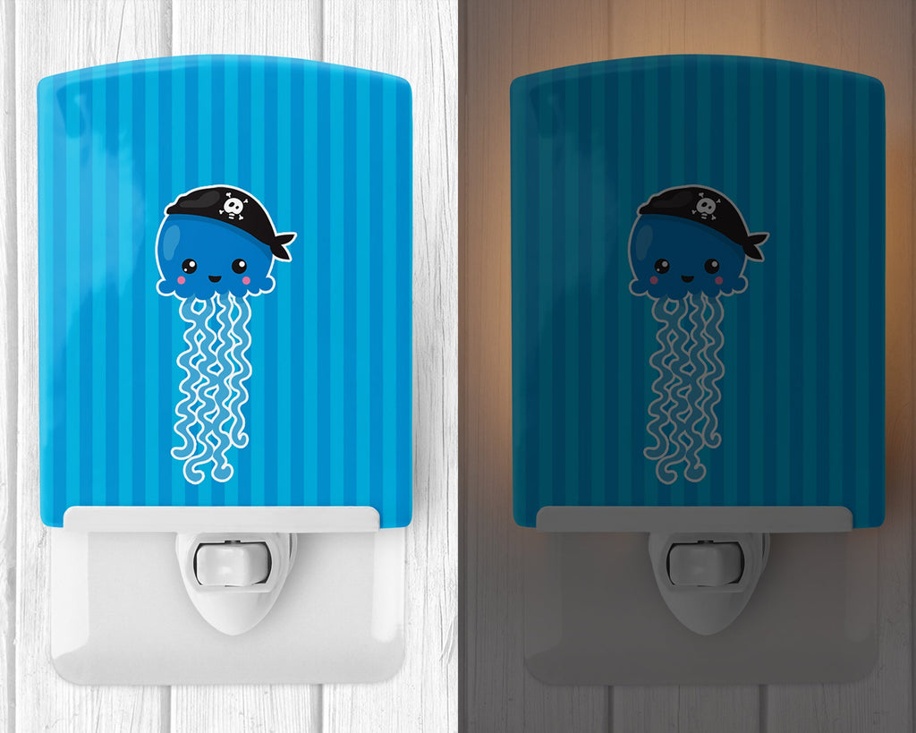 Nautical Pirate Jellyfish Blue #2 Ceramic Night Light Compact, UL-Certified, Ideal for Bedroom, Bathroom, Nursery, Hallway, Kitchen, 6x4x3, Multicolor