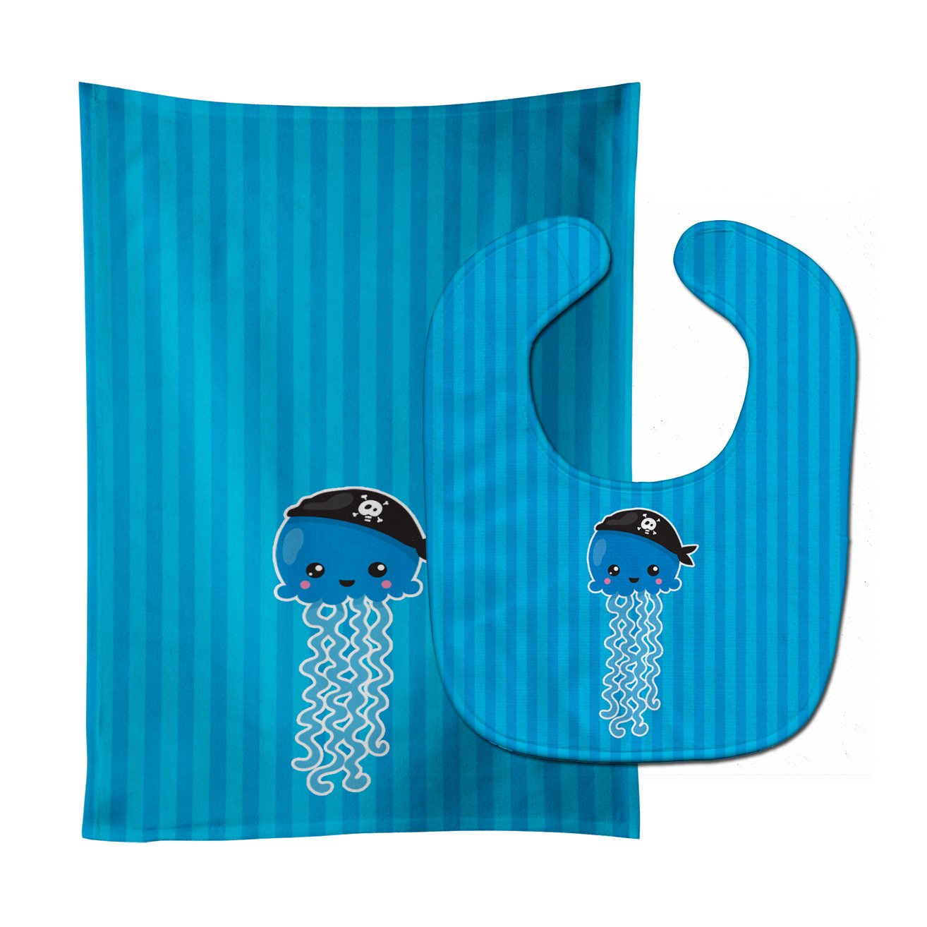 Nautical Pirate Jellyfish Blue #2 Baby Bib & Burp Cloth Easy-Clean Baby Bib Baby Feeding Accessory Baby Mealtime Essential