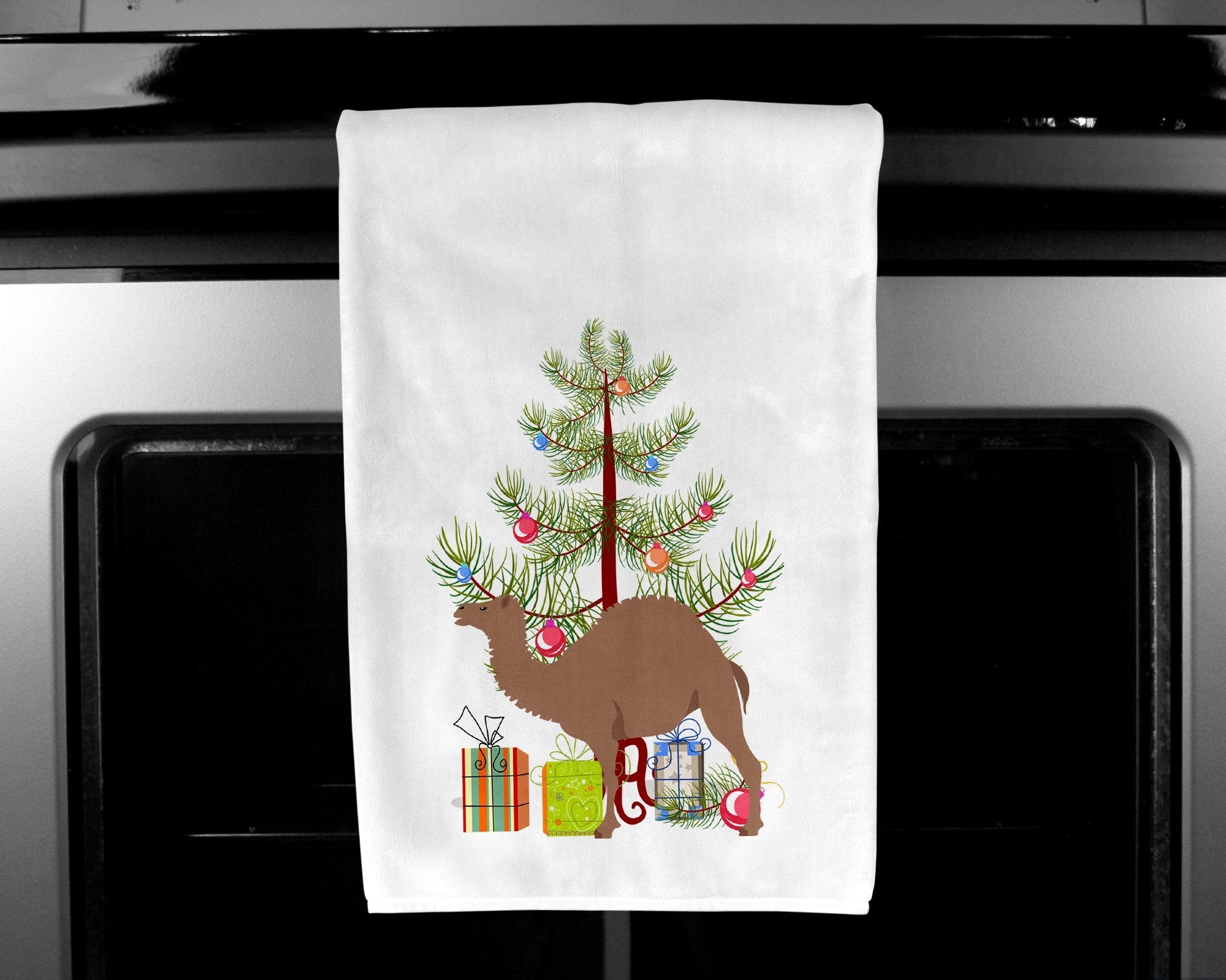 F1 Hybrid Camel Christmas Kitchen Towel Set of 2 White Dish Towels Decorative Bathroom Hand towel for Hand, Face, Hair, Yoga, Tea, Dishcloth, 19 X 28", White