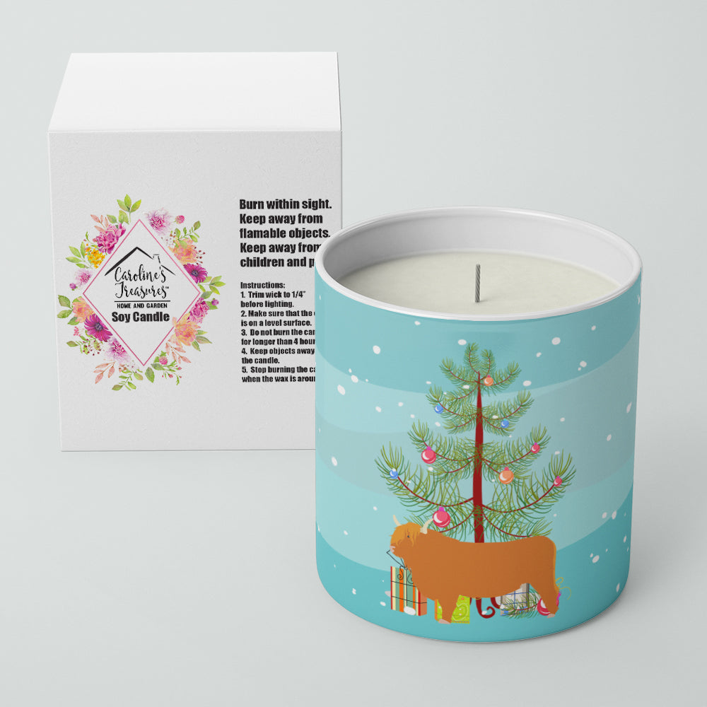 Highland Cow Christmas Decorative Soy Candle Nature Soy Wax Essential Oil Home Decor Ideal for Bedroom Kitchen Bath Office Gift, 10 oz