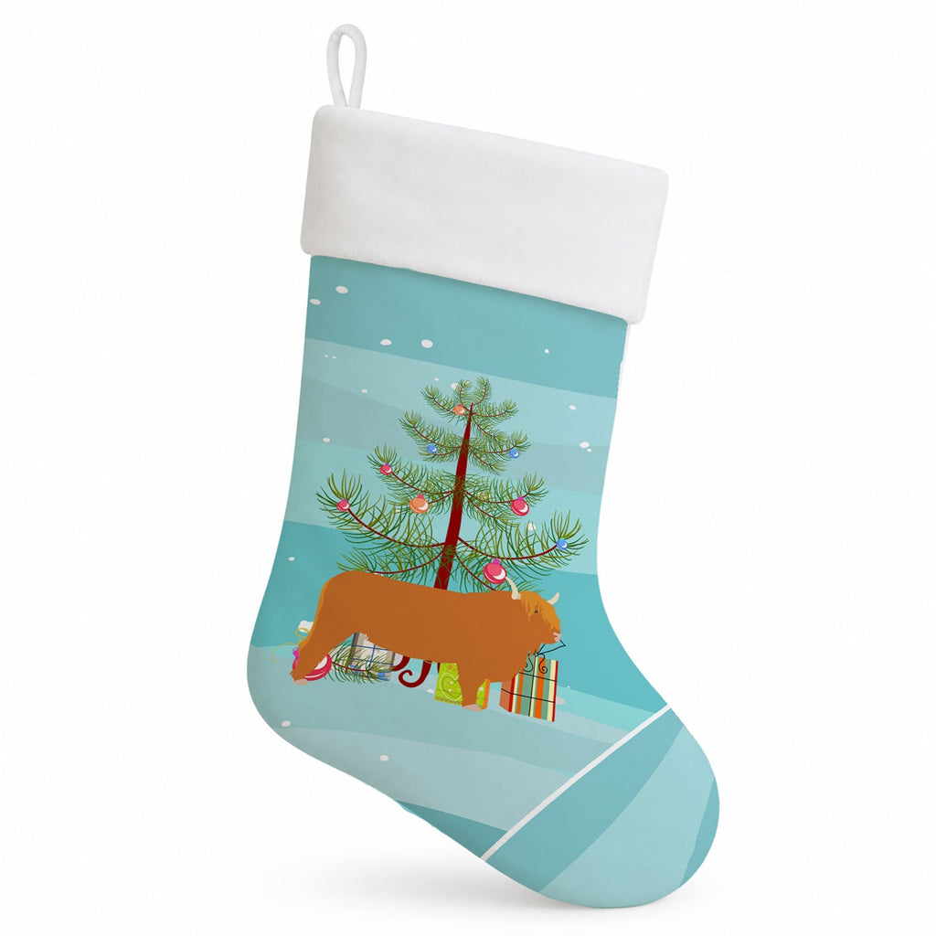 Highland Cow Christmas Holiday Stocking Double-Sided Print, Polyester Suede,11x18, Made in USA