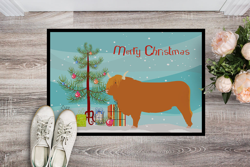 Highland Cow Christmas Doormat Indoor Outdoor 18H X 27W Front Door Mat Rugs for Entryway, Non Slip Washable