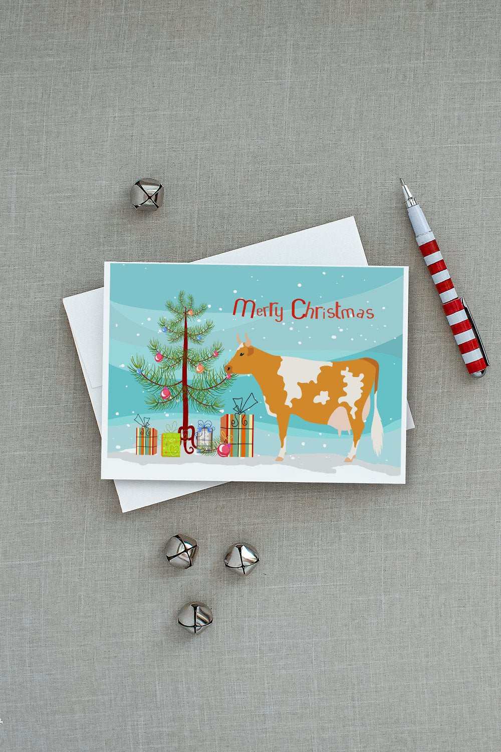 Guernsey Cow Christmas Greeting Cards Pack of 8 Blank Cards with Envelopes Whimsical A7 Size 5x7