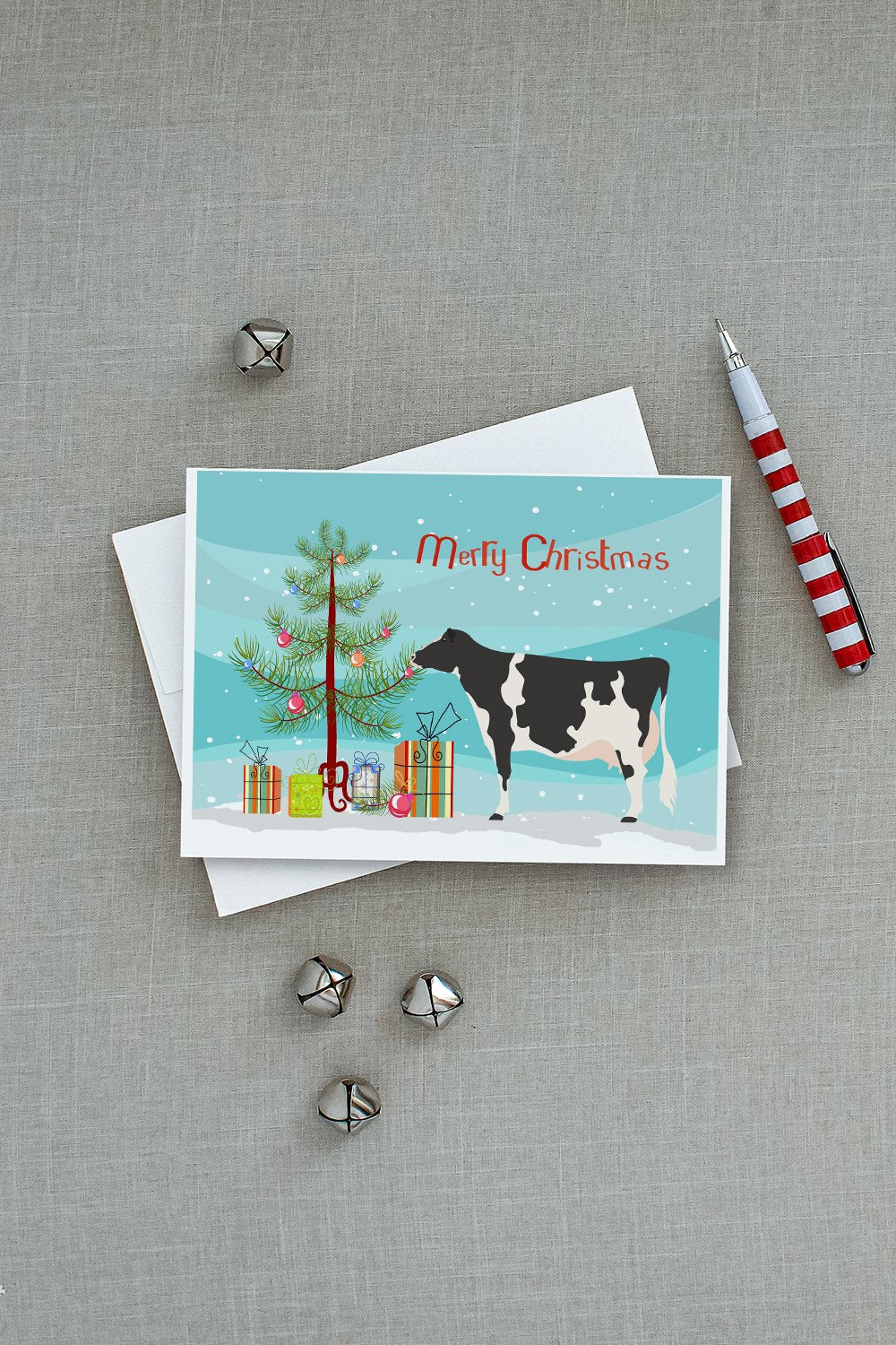 Holstein Cow Christmas Greeting Cards Pack of 8 Blank Cards with Envelopes Whimsical A7 Size 5x7