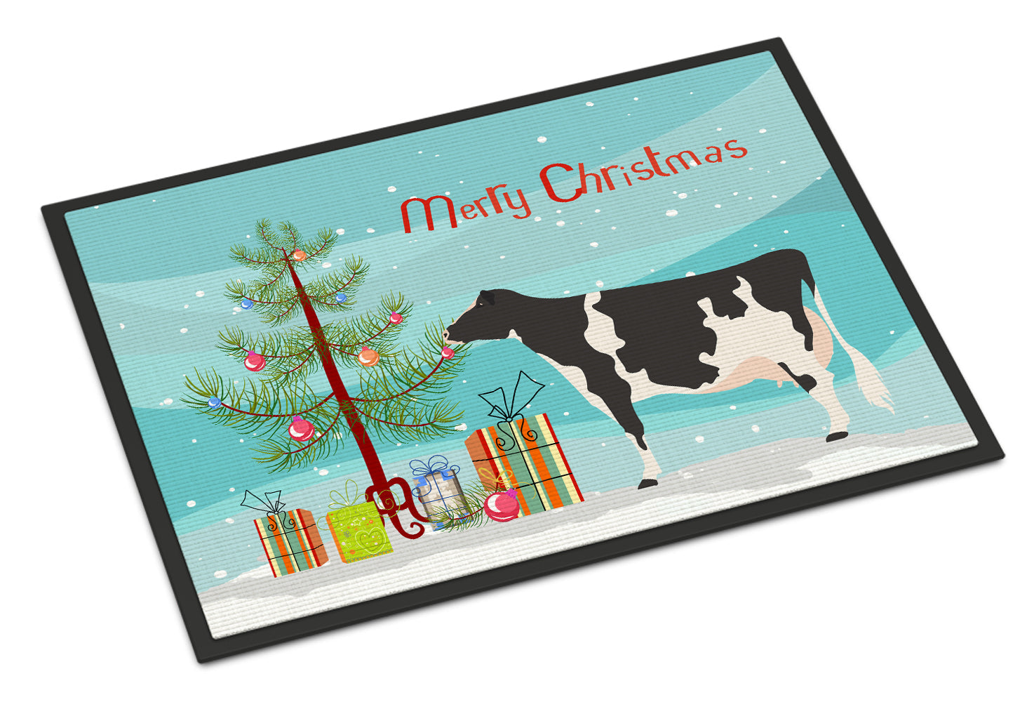 Holstein Cow Christmas Doormat Indoor Outdoor 18H X 27W Front Door Mat Rugs for Entryway, Non Slip Washable