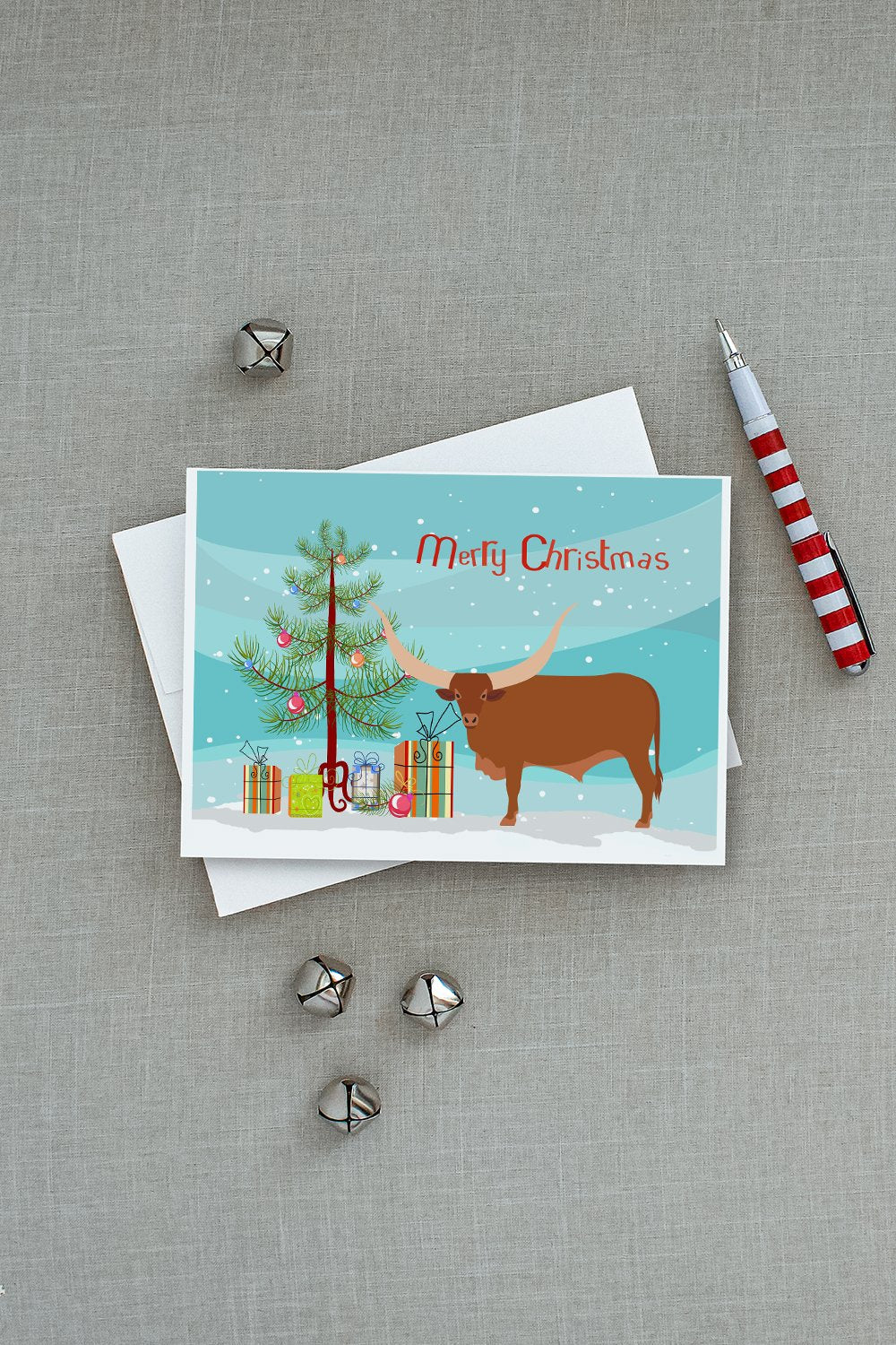 Ankole-Watusu Cow Christmas Greeting Cards Pack of 8 Blank Cards with Envelopes Whimsical A7 Size 5x7