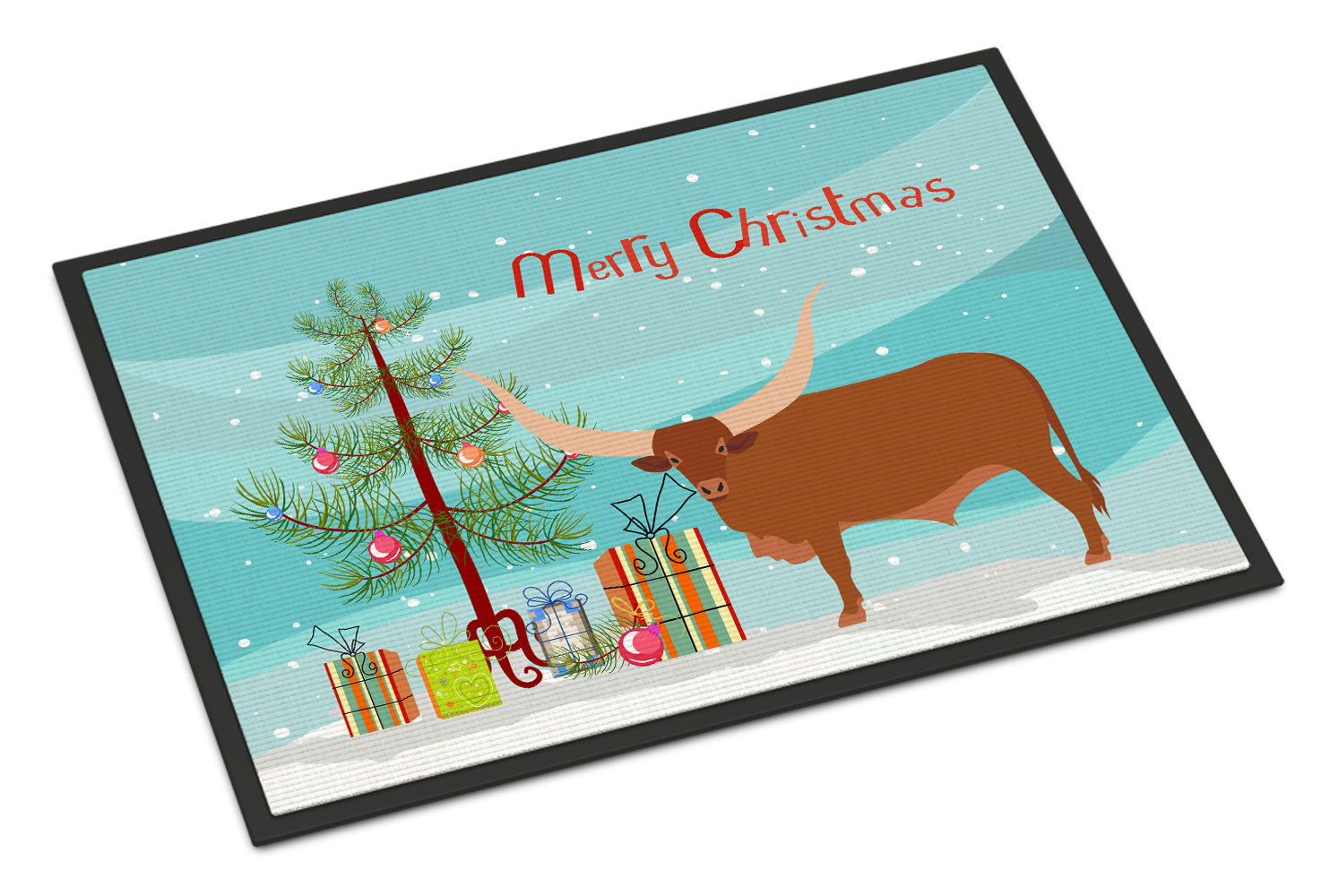Ankole-Watusu Cow Christmas Doormat Indoor Outdoor 18H X 27W Front Door Mat Rugs for Entryway, Non Slip Washable