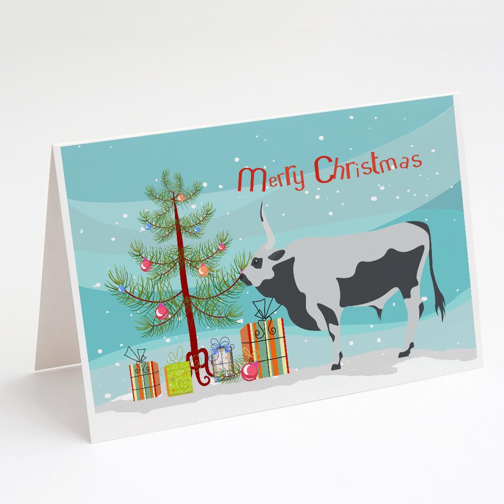 Hungarian Grey Steppe Cow Christmas Greeting Cards Pack of 8 Blank Cards with Envelopes Whimsical A7 Size 5x7