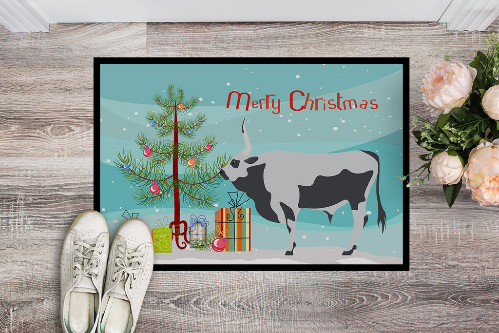 Hungarian Grey Steppe Cow Christmas Doormat Indoor Outdoor 24H X 36W Front Door Mat Rugs for Entryway, Non Slip Washable Low Pile,