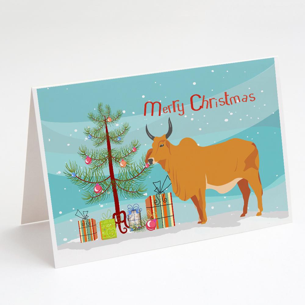 Zebu Indicine Cow Christmas Greeting Cards Pack of 8 Blank Cards with Envelopes Whimsical A7 Size 5x7
