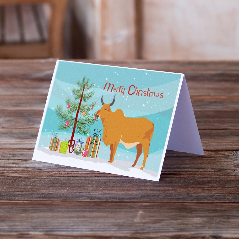 Zebu Indicine Cow Christmas Greeting Cards Pack of 8 Blank Cards with Envelopes Whimsical A7 Size 5x7