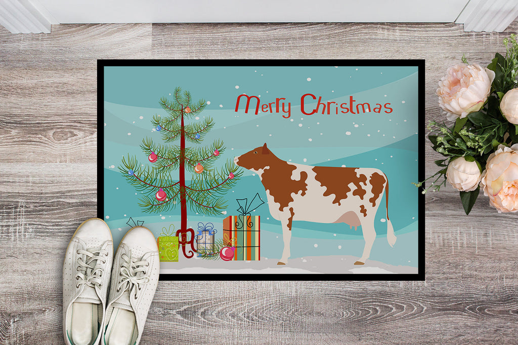 Ayrshire Cow Christmas Doormat Indoor Outdoor 18H X 27W Front Door Mat Rugs for Entryway, Non Slip Washable