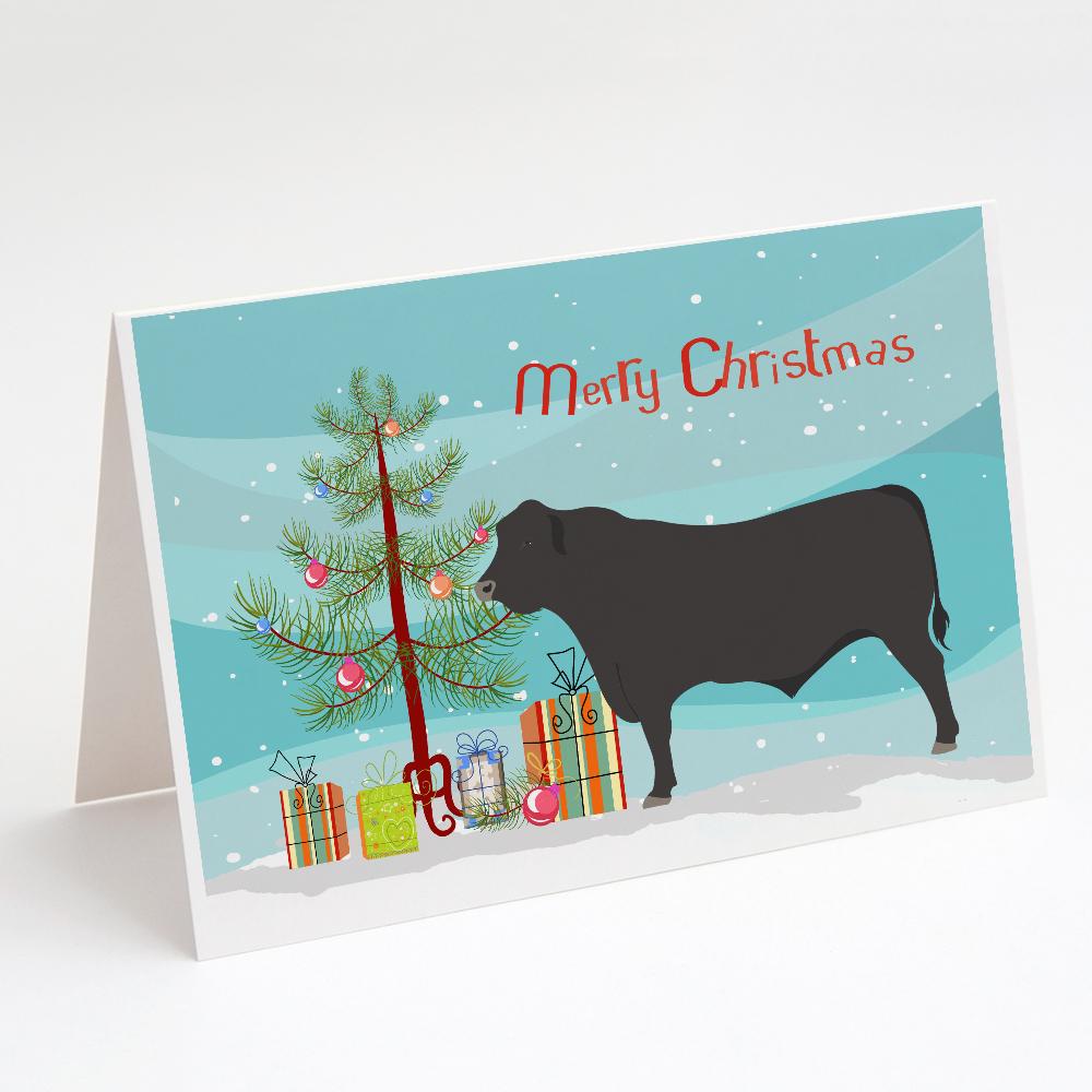 Black Angus Cow Christmas Greeting Cards Pack of 8 Blank Cards with Envelopes Whimsical A7 Size 5x7